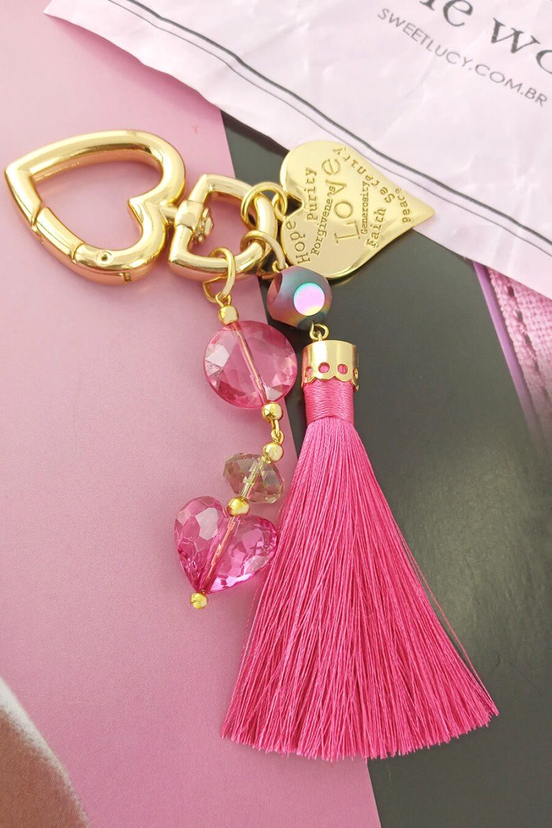 chaveiro rosa chaveiro com franja bag charms chaveiro para bolsa feminina chaveiro elegante