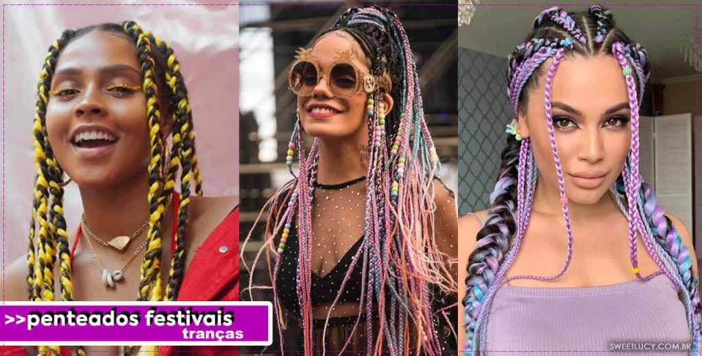 cabelo para festival tranças coloridas